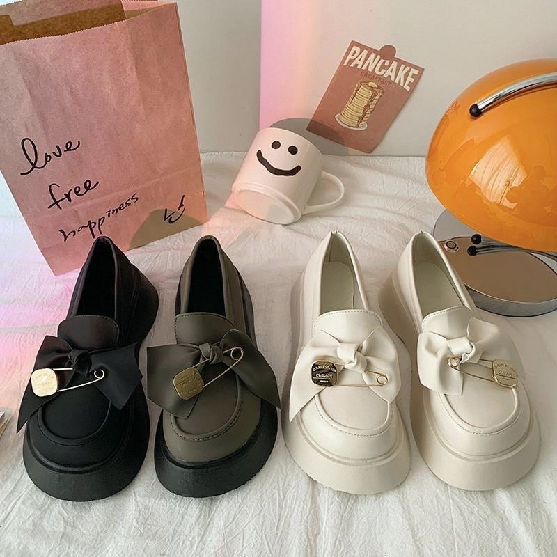 Giày đế đốc nữ oxford nơ cài chất da dày thời trang êm chân mẫu mới hot trend 2023 GD020