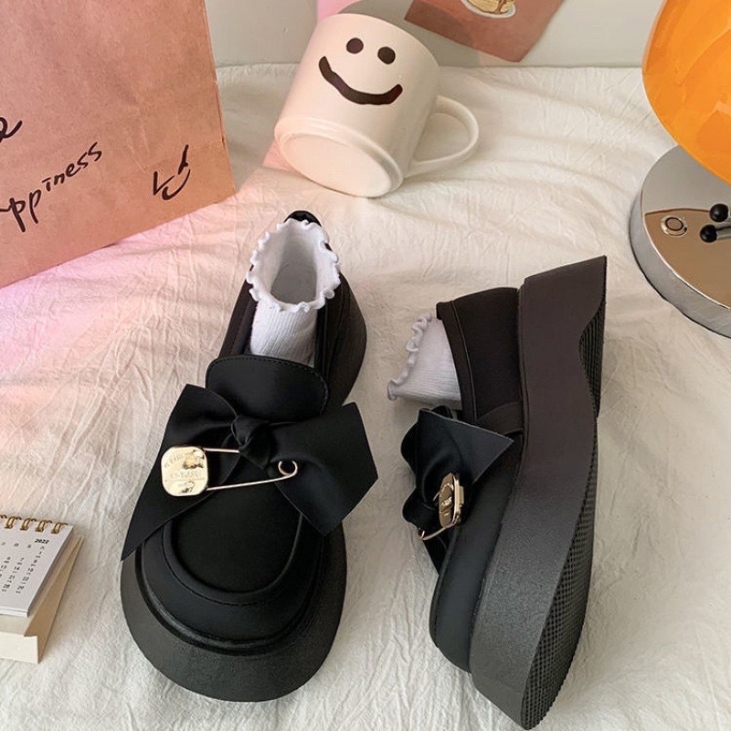 Giày đế đốc nữ oxford nơ cài chất da dày thời trang êm chân mẫu mới hot trend 2023 GD020