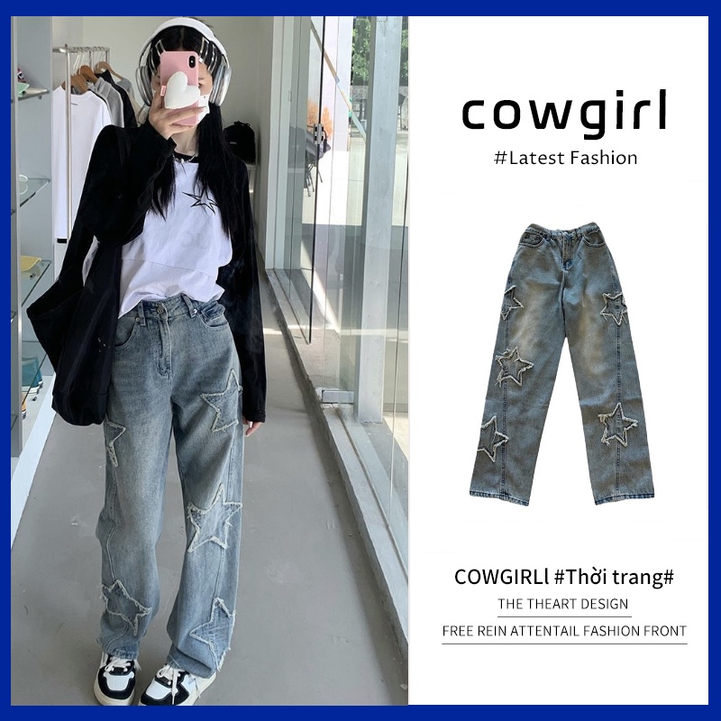 COWGIRL quần ống rộng quần nữ jean phong cách Retro Ống Rộng siêu đẹp 2023 MỚI MAY1502