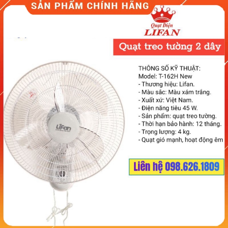 Quạt treo tường 2 dây Lifan T-162H New chuyển động mềm dẻo dùng phòng nghỉ phòng khách Lifan việt nam