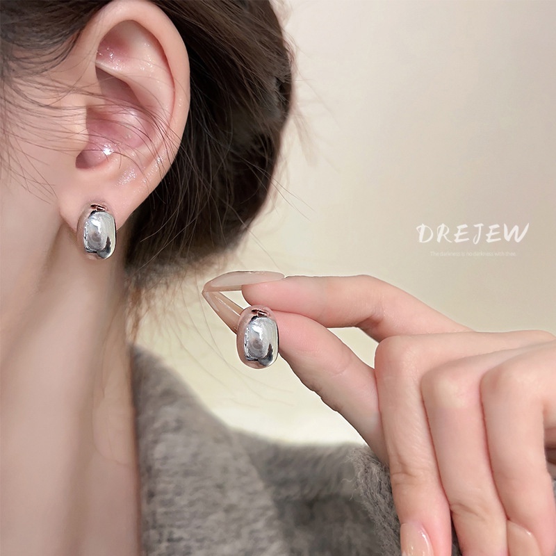 DREJEW Khuyên tai kim loại mạ vàng bạc hình hạt đậu phong cách thời trang dễ phối đồ cho nữ
