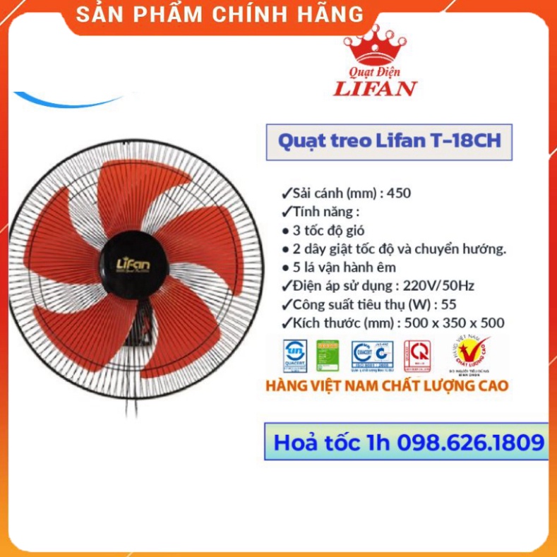 QUẠT TREO TƯỜNG LIFAN T-18CH Sải cánh 450mm Lifan việt nam