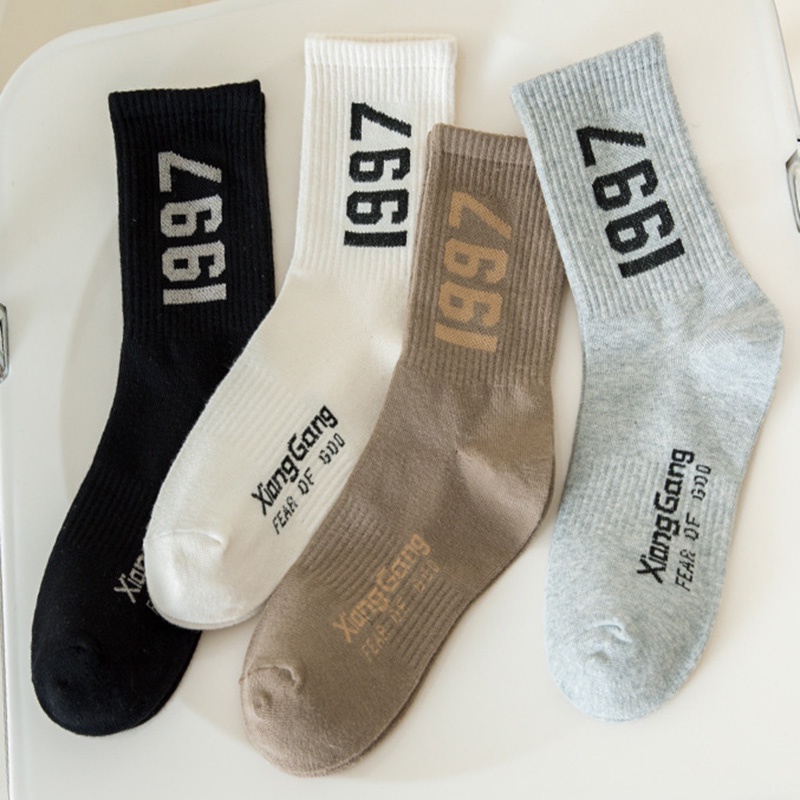 FHYL Vớ Mềm Co Giãn Thoáng Khí Bốn Chiều Màu Trắng Đen Chaopai1997 Cổ Điển Hàn Quốc