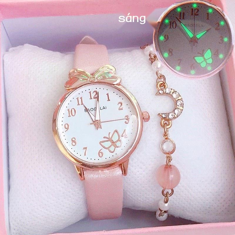 Đồng hồ trái tim cho bé gái Bé gái Chống thấm nước và chống rơi Dạ quang Hình bướm dễ thương Nhật Bản