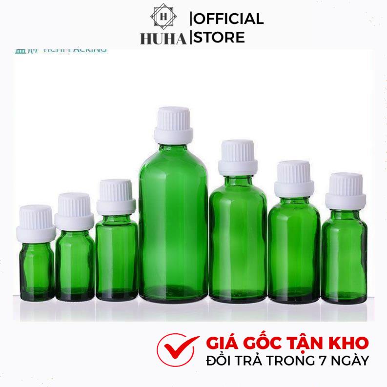 Vỏ Chai Lọ Đựng Tinh Dầu Xanh Lá [5ml-100ml] Nắp Vặn Đen, Trắng Chiết Serum HUHA