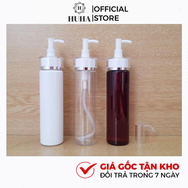 Vỏ Chai Pet Vòi Nhấn Voi Viền Bạc 100ml,150ml,200ml,250ml,300ml Đựng Sữa Tắm, Kem Dưỡng HUHA