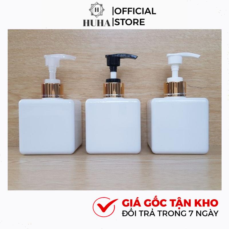 Vỏ Chai Lọ Nhựa Pet 250ml Vuông Lotion Vòi Nhấn Xi Vàng, Bạc Đựng Sữa Tắm, Dầu Gội HUHA