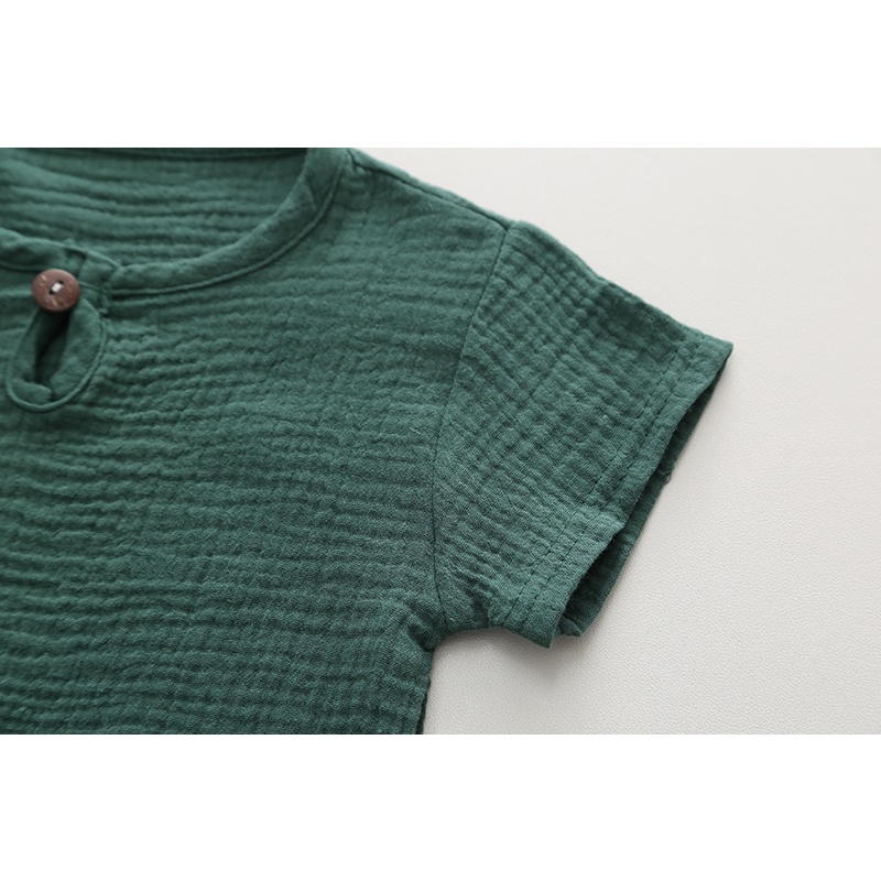 Bộ Áo Cotton Lanh Ngắn Tay + Quần Short Linen Màu Trơn Phong Cách Mùa Hè Mới Cỡ 80-120cm Cho Bé