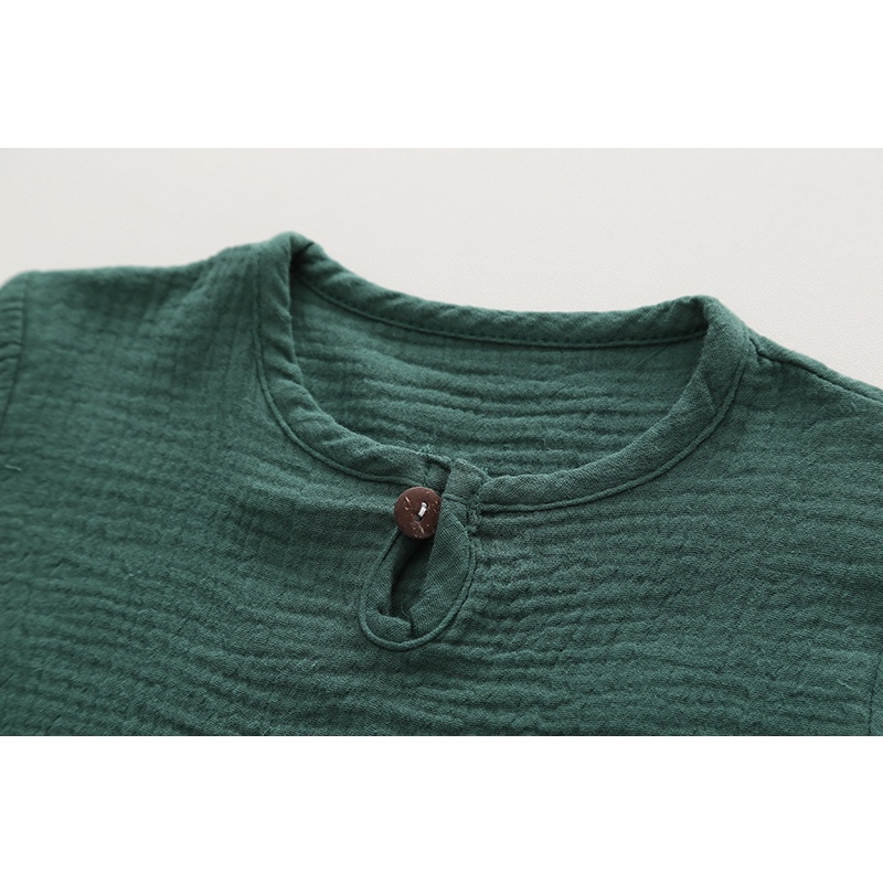 Bộ Áo Cotton Lanh Ngắn Tay + Quần Short Linen Màu Trơn Phong Cách Mùa Hè Mới Cỡ 80-120cm Cho Bé