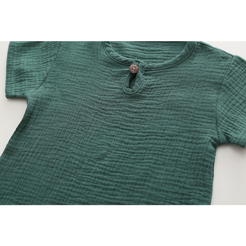 Bộ Áo Cotton Lanh Ngắn Tay + Quần Short Linen Màu Trơn Phong Cách Mùa Hè Mới Cỡ 80-120cm Cho Bé