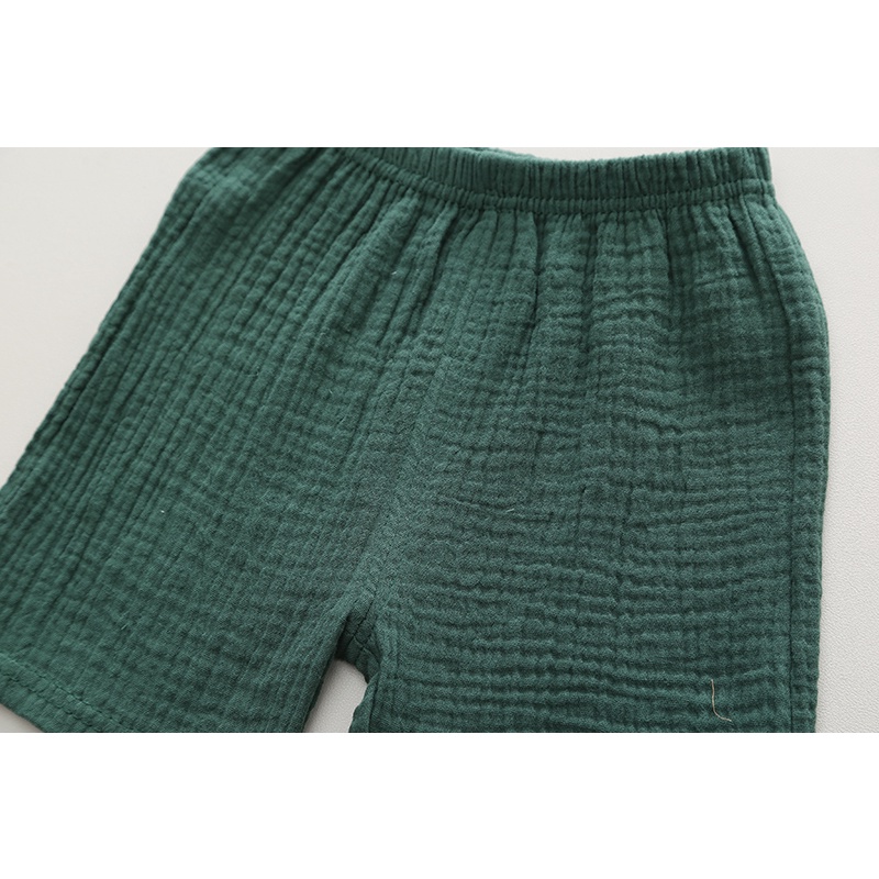 Bộ Áo Cotton Lanh Ngắn Tay + Quần Short Linen Màu Trơn Phong Cách Mùa Hè Mới Cỡ 80-120cm Cho Bé
