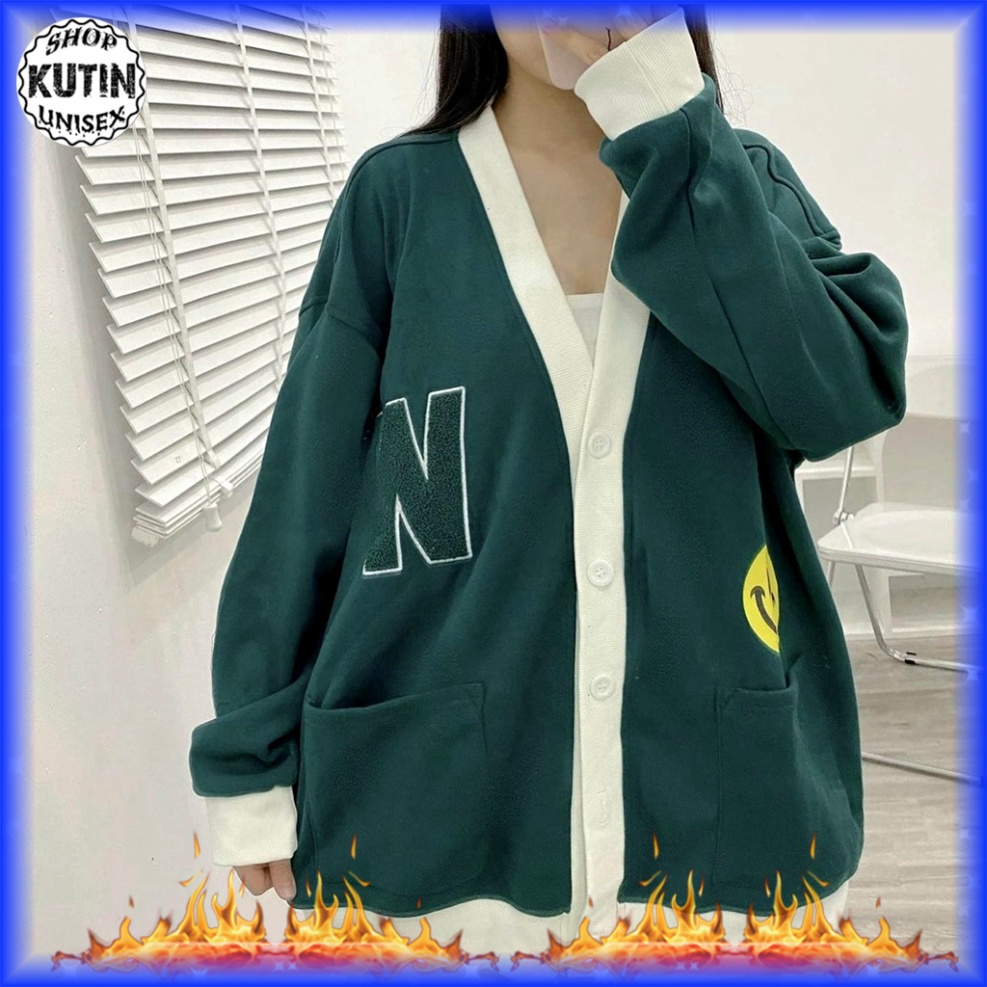 Áo Cardigan nữ chất Nỉ Ngoại W Mặt Cười  Nút Cài Túi Vuông phong cách mới hàng mới tpc  của gkm_fashion