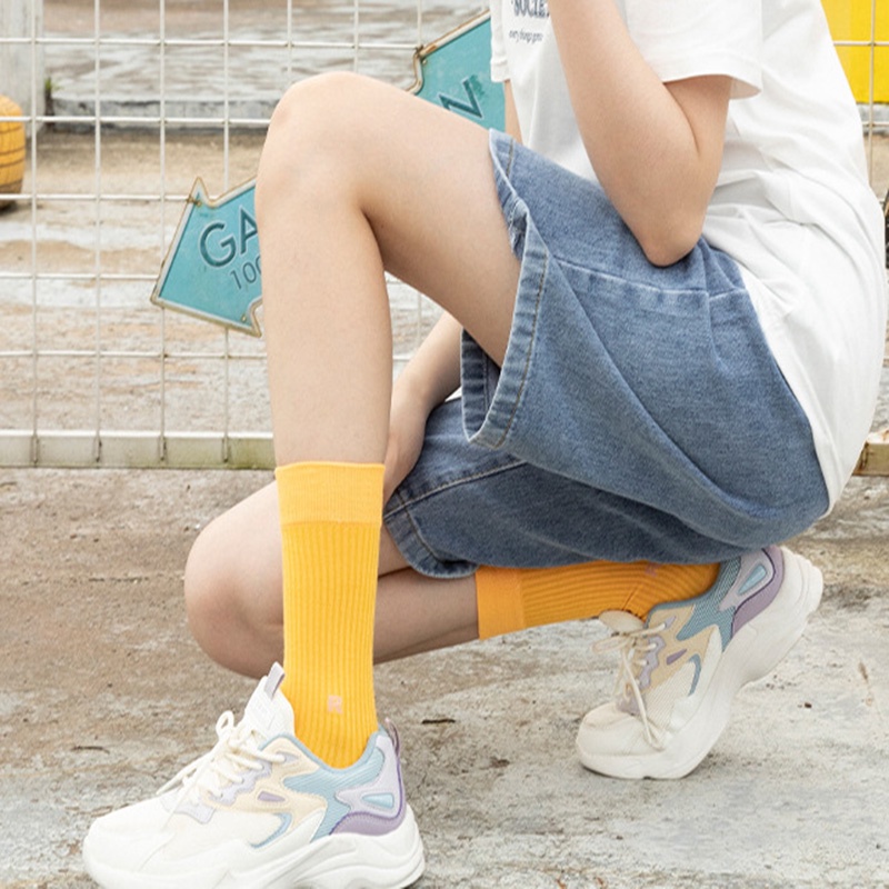 Vớ Cotton Cổ Cao Màu Trơn Khử Mùi Thời Trang Mùa Xuân Hàn Quốc Mới Cho Nữ