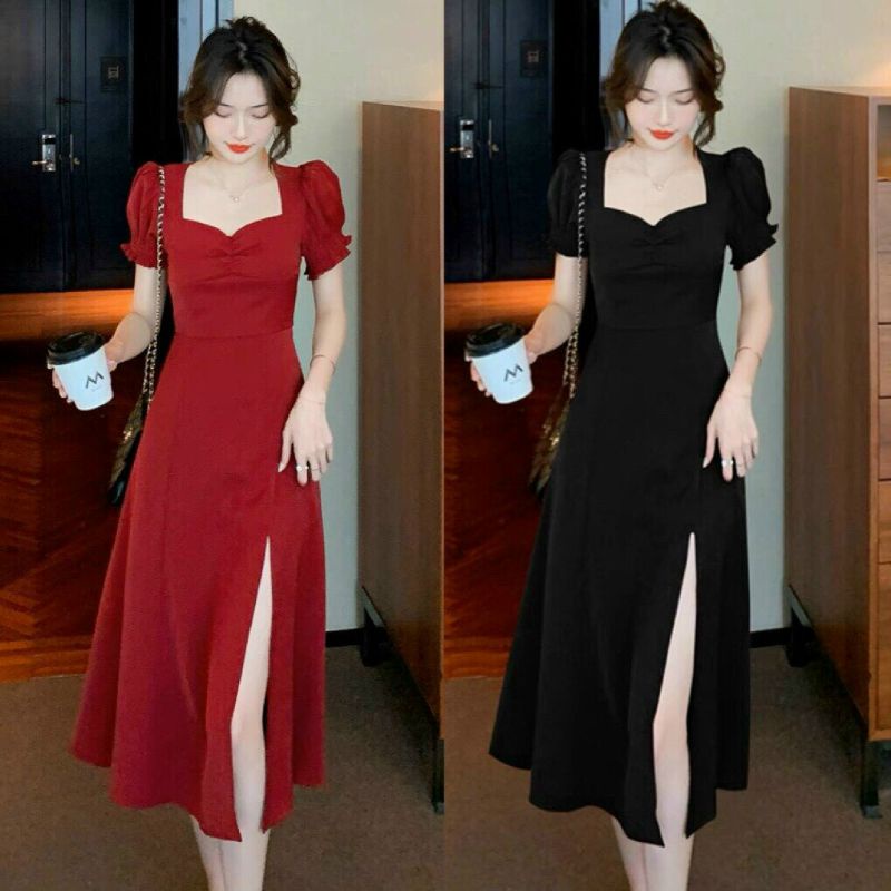 Váy đầm xòe dự tiệc cưới nhún ngực xẻ tà, đầm xòe dáng dài bigsize mẫu mới đẹp hót hít, mẫu váy xòe kiểu dáng Hàn quốc