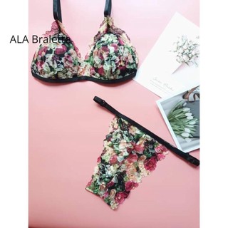 Nội y ALA BRALETTE quần dây đen hoa mẫu mới mút đệm mỏng