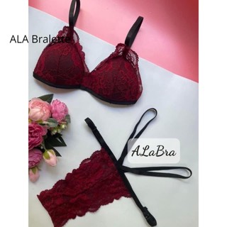 Bộ đồ lót màu đỏ ALA BRALETTE vải ren quần dây ôm eo sexy hàng cao cấp gồm áo+ quần