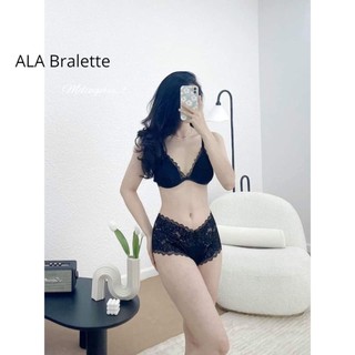 Bộ nội y ALA BRALETTE đùi đen vải ren cao cấpmút mỏng không gọng