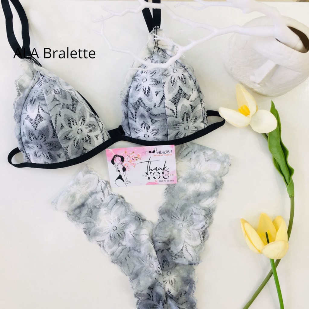 Bộ đồ lót nữ màu xám quần chữ Y hàng thiết kế sexy gợi cảm ALA BRALETTE
