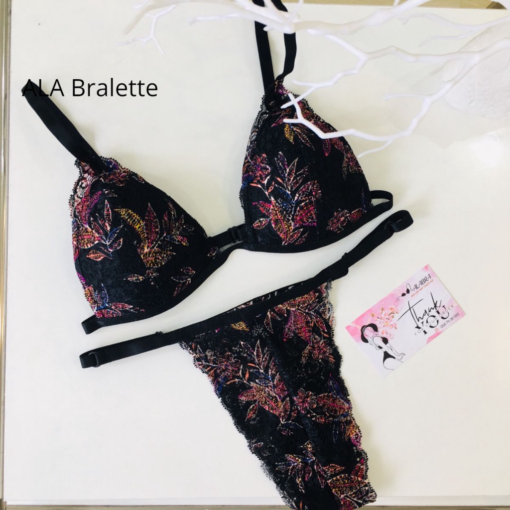 Đồ lót thiết kế màu đen họa tiết hoa quần dây sexy gợi cảm nguyên sét gồm áo+quần ALA BRALETTE