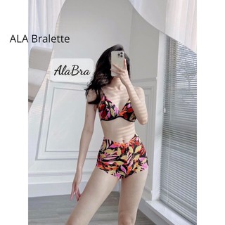 Bộ đồ lót nữ vải ren ALA BRALETTE kiểu quần đùi hoa nguyên sét gồm áo+quần