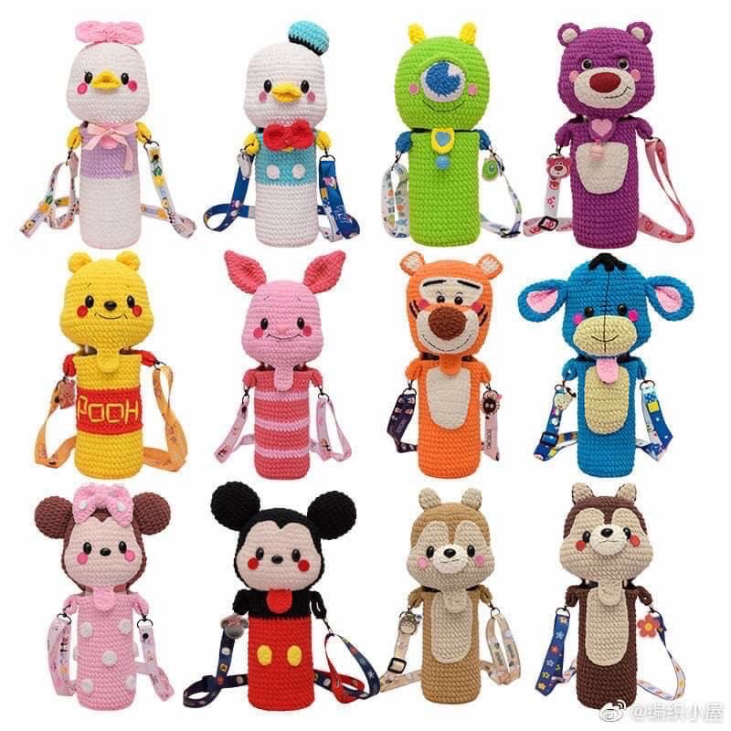 túi giữ nhiệt bình nước và ly giữ nhiệt bằng len handmade