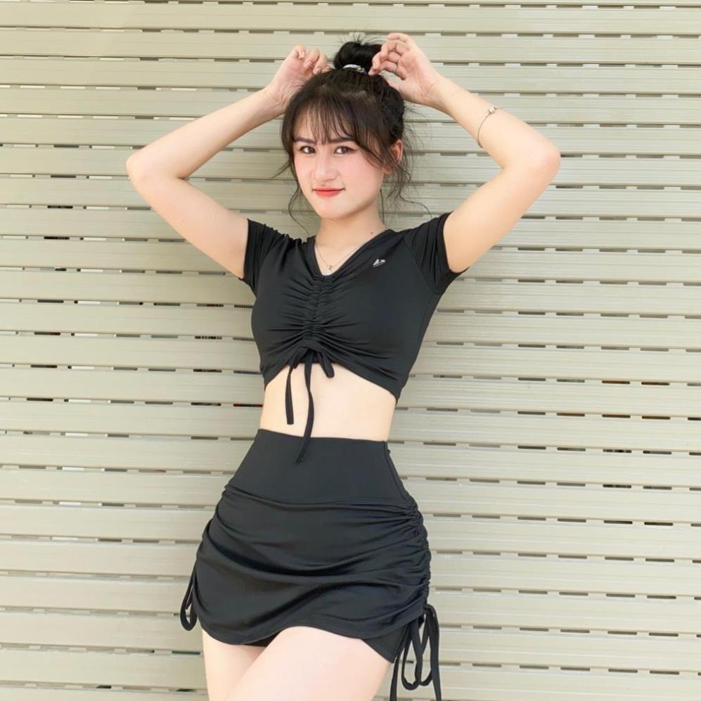 Bộ tập gym yoga aerobic nữ, Set tập thể thao nữ chất đẹp áo rút dây kết hợp chân váy 2 lớp, chất vải co giãn, thoáng mát | BigBuy360 - bigbuy360.vn