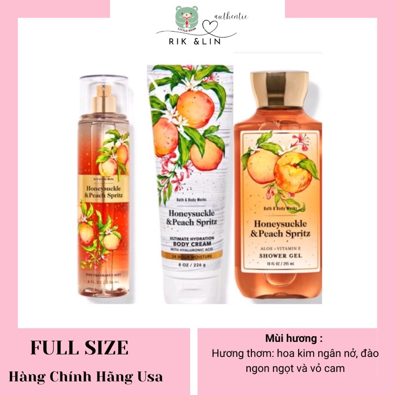 Auth_ Fullsize USA HONEYSUCKLE & PEACH SPRITZ - Xịt Thơm Body Mist Bath & Body Works