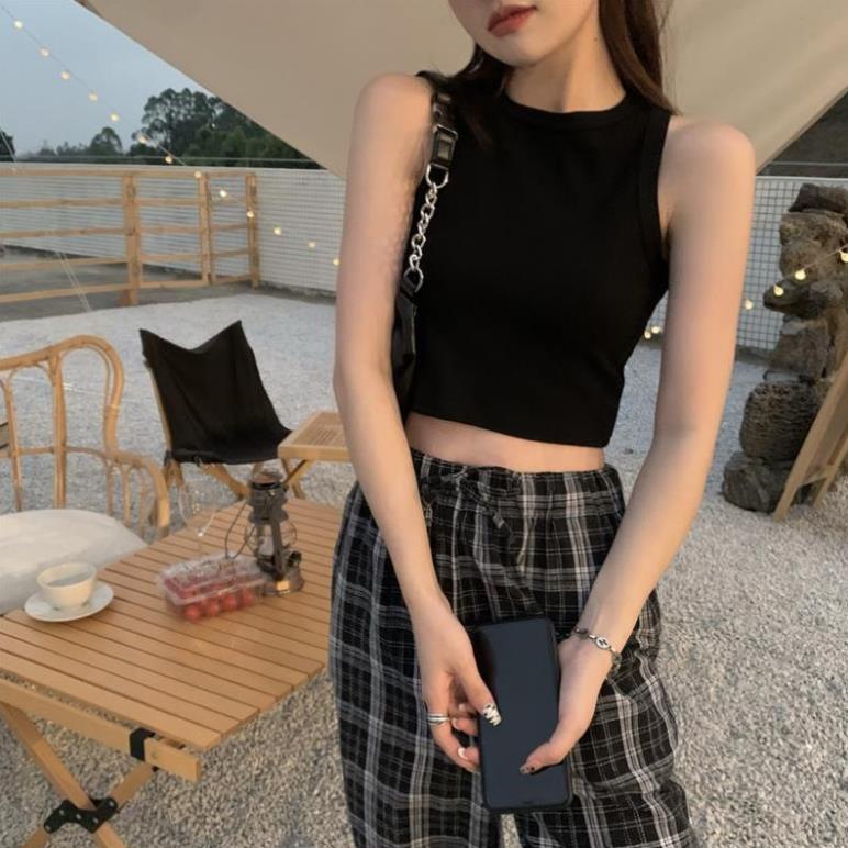 Áo ba lỗ nữ, Áo sát nách croptop, Áo Lửng Sát Nách Màu Trơn Gợi Cảm maylala.store