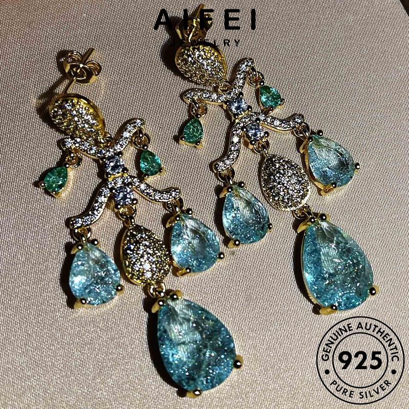 AIFEI JEWELRY bản hình sức thả 925 aquamarine thời nữ quốc trang bạc vành kiện tua Thời phụ khuyên nguyên tai thật bông hàn tròn xỏ E813
