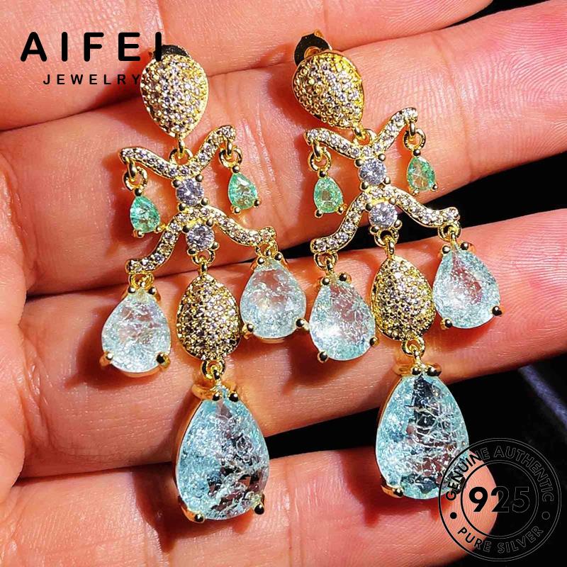 AIFEI JEWELRY bản hình sức thả 925 aquamarine thời nữ quốc trang bạc vành kiện tua Thời phụ khuyên nguyên tai thật bông hàn tròn xỏ E813