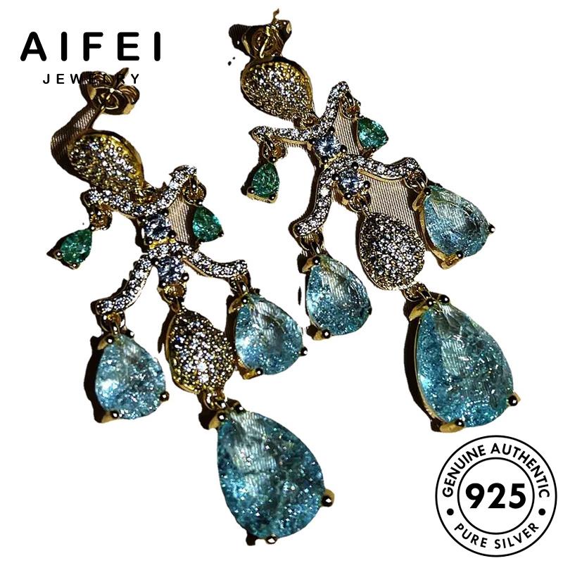 AIFEI JEWELRY bản hình sức thả 925 aquamarine thời nữ quốc trang bạc vành kiện tua Thời phụ khuyên nguyên tai thật bông hàn tròn xỏ E813