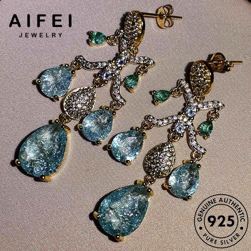 AIFEI JEWELRY bản hình sức thả 925 aquamarine thời nữ quốc trang bạc vành kiện tua Thời phụ khuyên nguyên tai thật bông hàn tròn xỏ E813