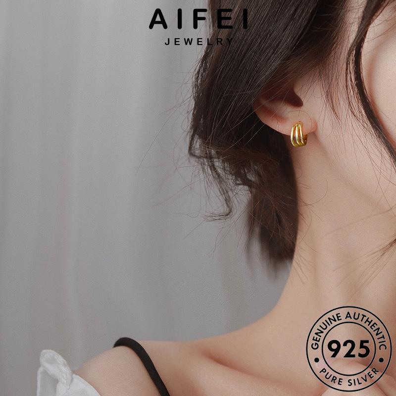 AIFEI JEWELRY phụ bông nhẫn kiện bạc sức tua nữ vàng chiếc tai Thời thật vành hàn nguyên tròn thời trang ba bản 925 khuyên quốc xỏ E897