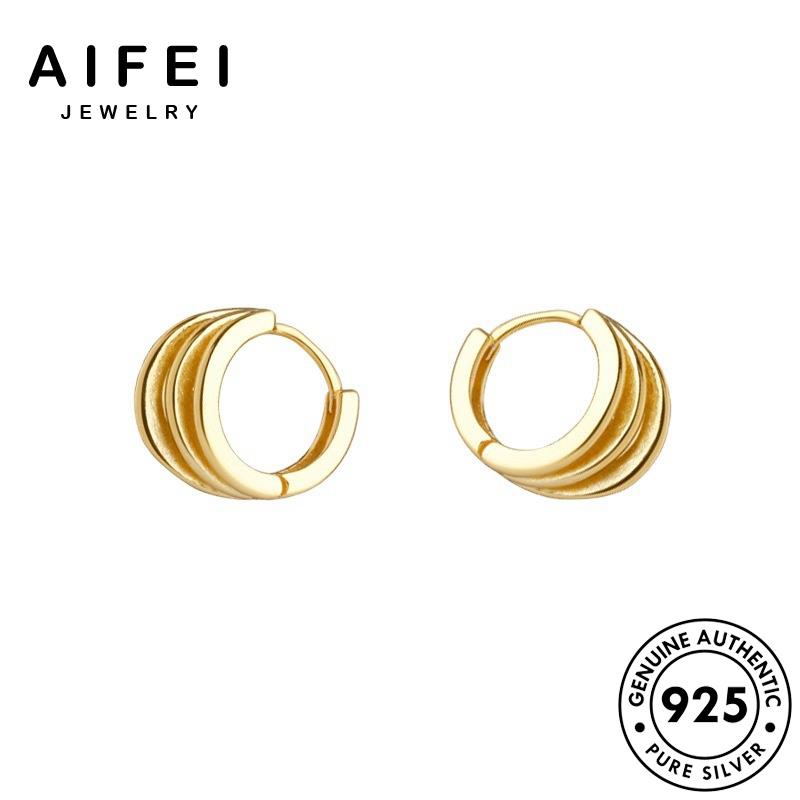 AIFEI JEWELRY phụ bông nhẫn kiện bạc sức tua nữ vàng chiếc tai Thời thật vành hàn nguyên tròn thời trang ba bản 925 khuyên quốc xỏ E897