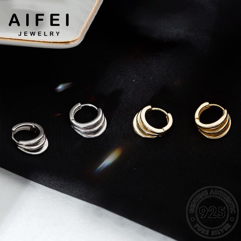AIFEI JEWELRY phụ bông nhẫn kiện bạc sức tua nữ vàng chiếc tai Thời thật vành hàn nguyên tròn thời trang ba bản 925 khuyên quốc xỏ E897