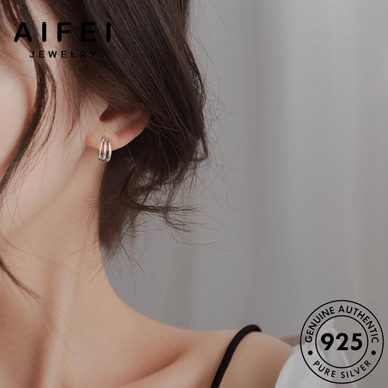 AIFEI JEWELRY phụ bông nhẫn kiện bạc sức tua nữ vàng chiếc tai Thời thật vành hàn nguyên tròn thời trang ba bản 925 khuyên quốc xỏ E897