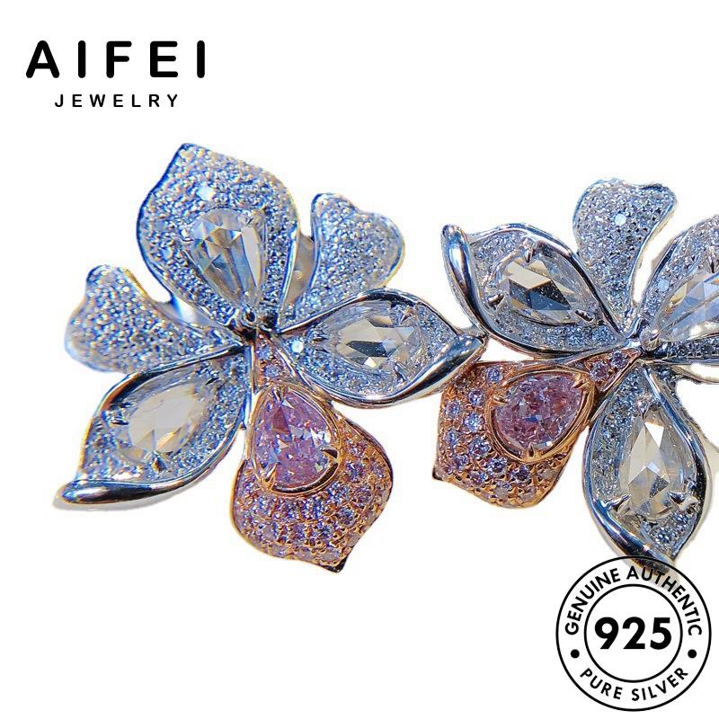 AIFEI JEWELRY nữ kim khuyên xỏ bông phụ nguyên hồng trang tai thời sức bạc Thời kiện thật lan cương thể phong tua hàn tinh bản 925 tròn vành quốc E848