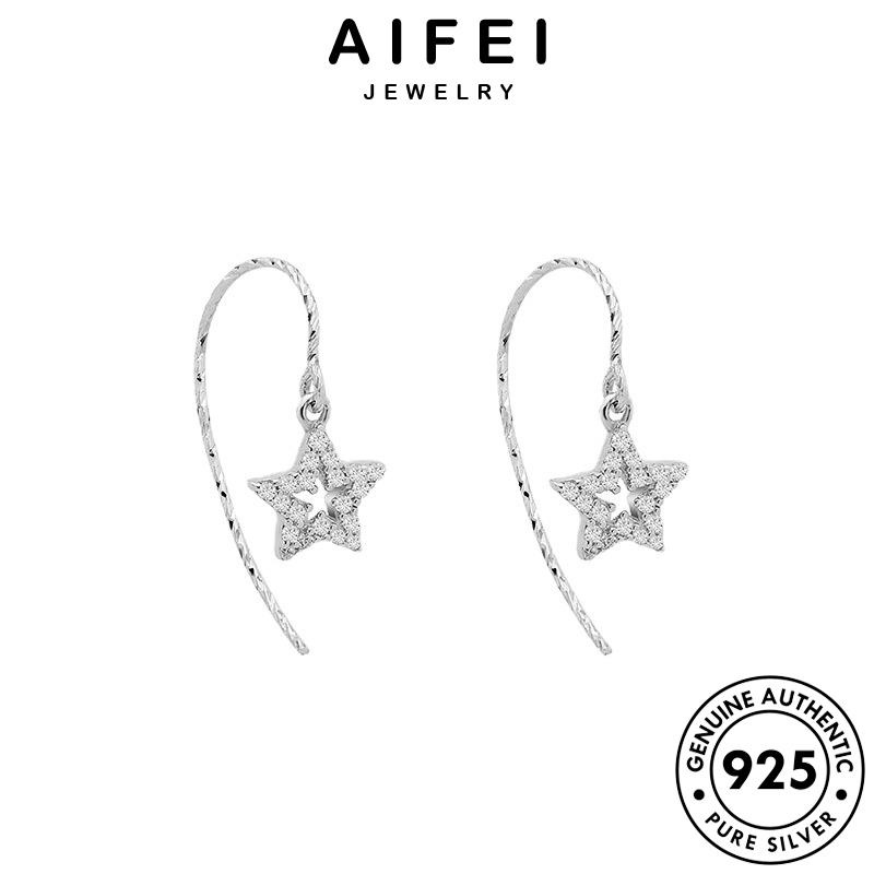 AIFEI JEWELRY nữ thật hàn Thời trang kiện xỏ quốc vành moissanite sức thời bông sao cương cánh kim khuyên ngôi nguyên phụ tua tai tròn bản bạc năm 925 vàng E951