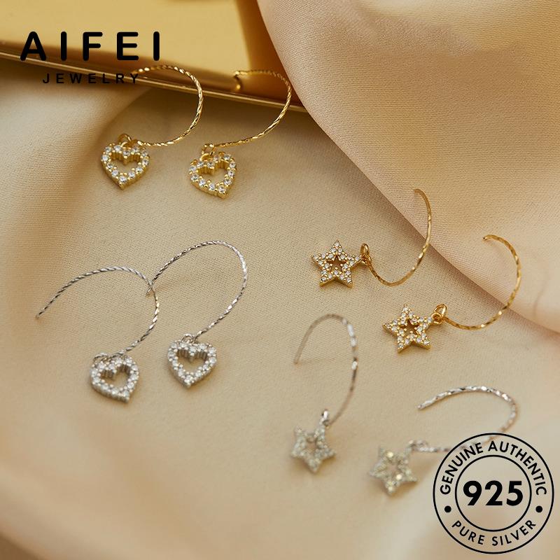 AIFEI JEWELRY nữ thật hàn Thời trang kiện xỏ quốc vành moissanite sức thời bông sao cương cánh kim khuyên ngôi nguyên phụ tua tai tròn bản bạc năm 925 vàng E951