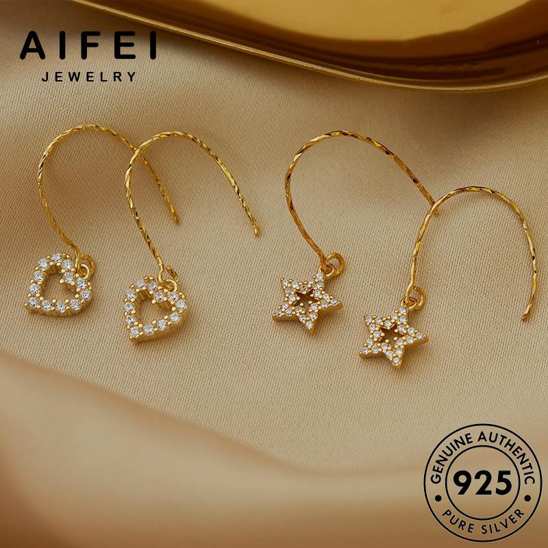 AIFEI JEWELRY nữ thật hàn Thời trang kiện xỏ quốc vành moissanite sức thời bông sao cương cánh kim khuyên ngôi nguyên phụ tua tai tròn bản bạc năm 925 vàng E951