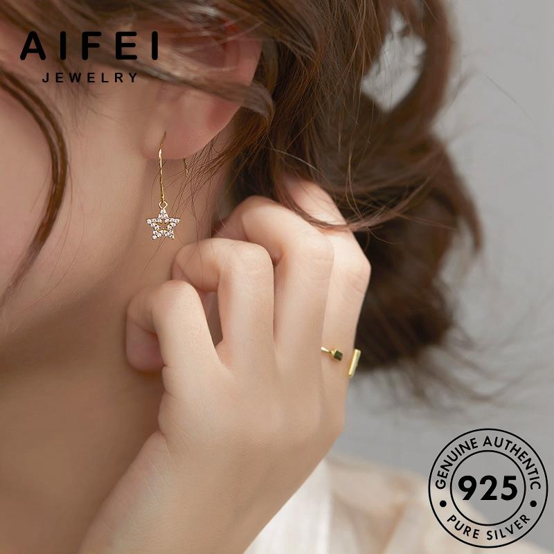 AIFEI JEWELRY nữ thật hàn Thời trang kiện xỏ quốc vành moissanite sức thời bông sao cương cánh kim khuyên ngôi nguyên phụ tua tai tròn bản bạc năm 925 vàng E951