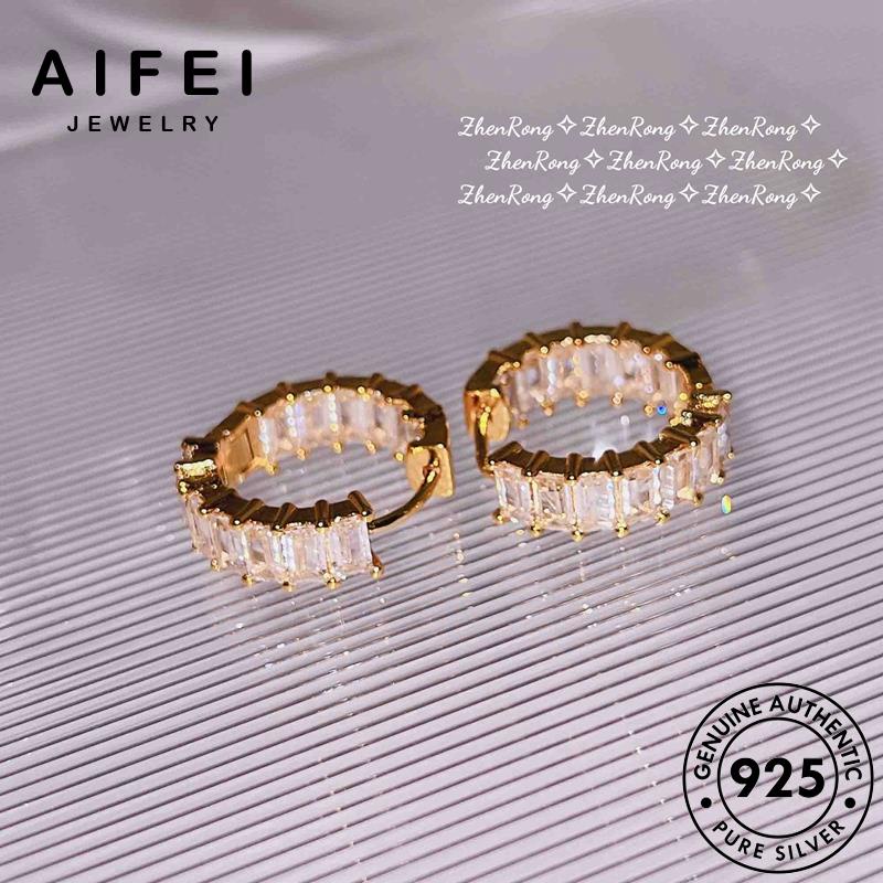 AIFEI JEWELRY tròn phụ kiện kim moissanite nguyên khuyên thật hàn cương quốc thời tai Thời vành bạc bông bản trang 925 nữ tua xỏ sức tròn vàng E994