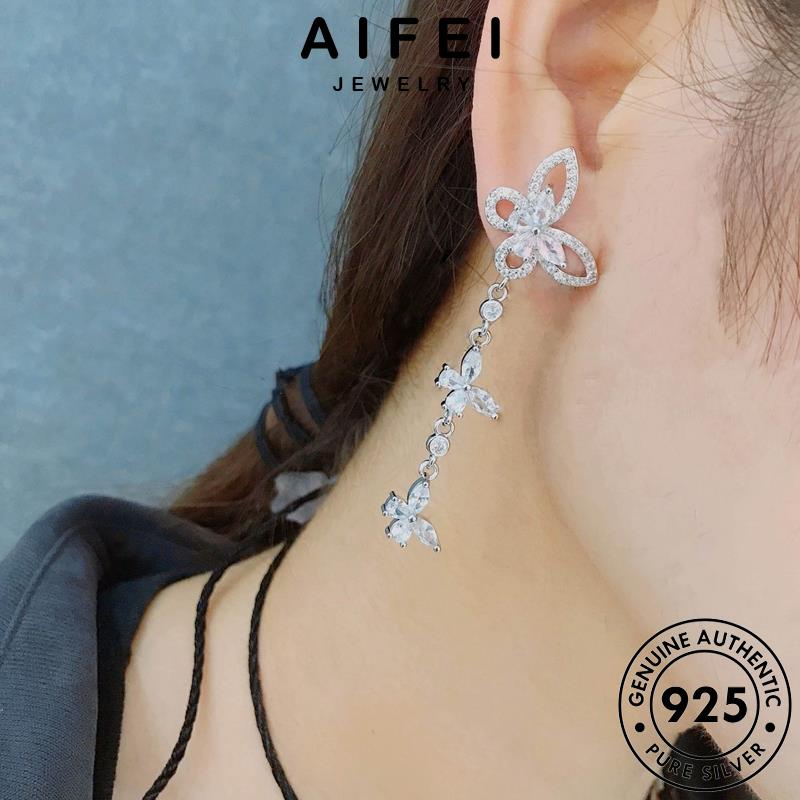 AIFEI JEWELRY bướm Thời xỏ tròn khuyên nguyên trang kim cương sức bông hàn kiện phụ bươm thời thật tua bản tai moissanite bạc quốc vành nữ 925 E1013