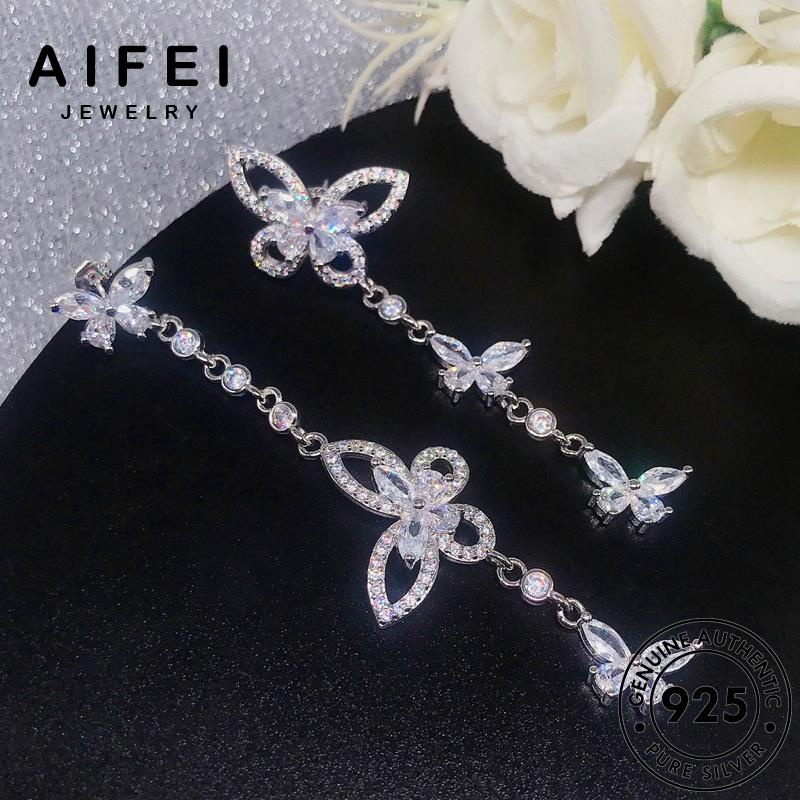 AIFEI JEWELRY bướm Thời xỏ tròn khuyên nguyên trang kim cương sức bông hàn kiện phụ bươm thời thật tua bản tai moissanite bạc quốc vành nữ 925 E1013