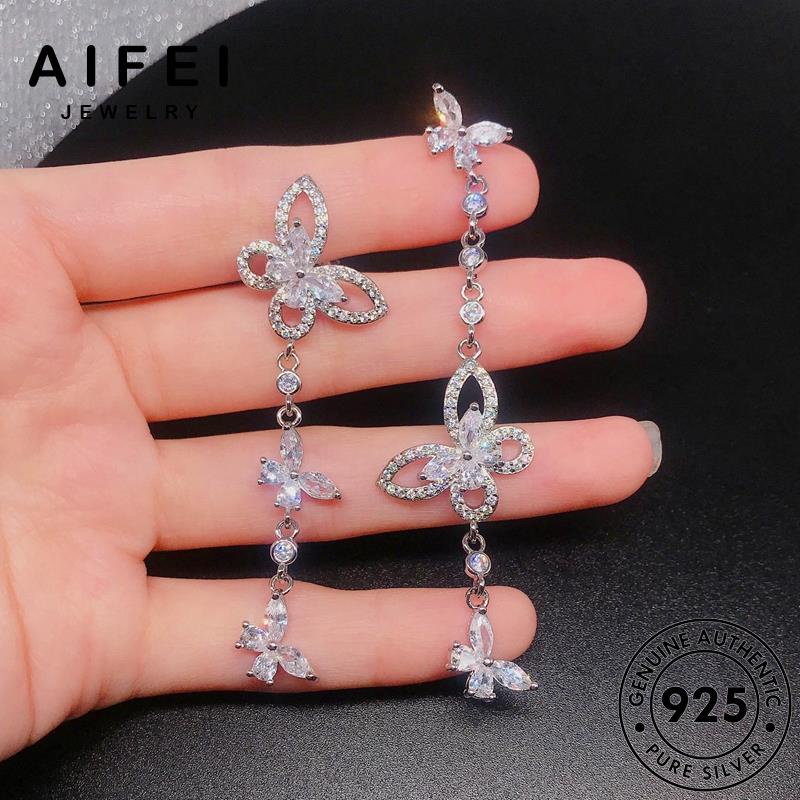 AIFEI JEWELRY bướm Thời xỏ tròn khuyên nguyên trang kim cương sức bông hàn kiện phụ bươm thời thật tua bản tai moissanite bạc quốc vành nữ 925 E1013