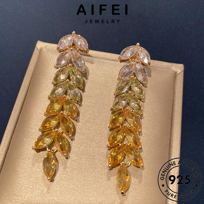 AIFEI JEWELRY bông thật nguyên tròn 925 khuyên xỏ vàng sức phụ tai trang Thời bản tua kiện thời hàn bạc nữ quốc lá citrine vành E1043