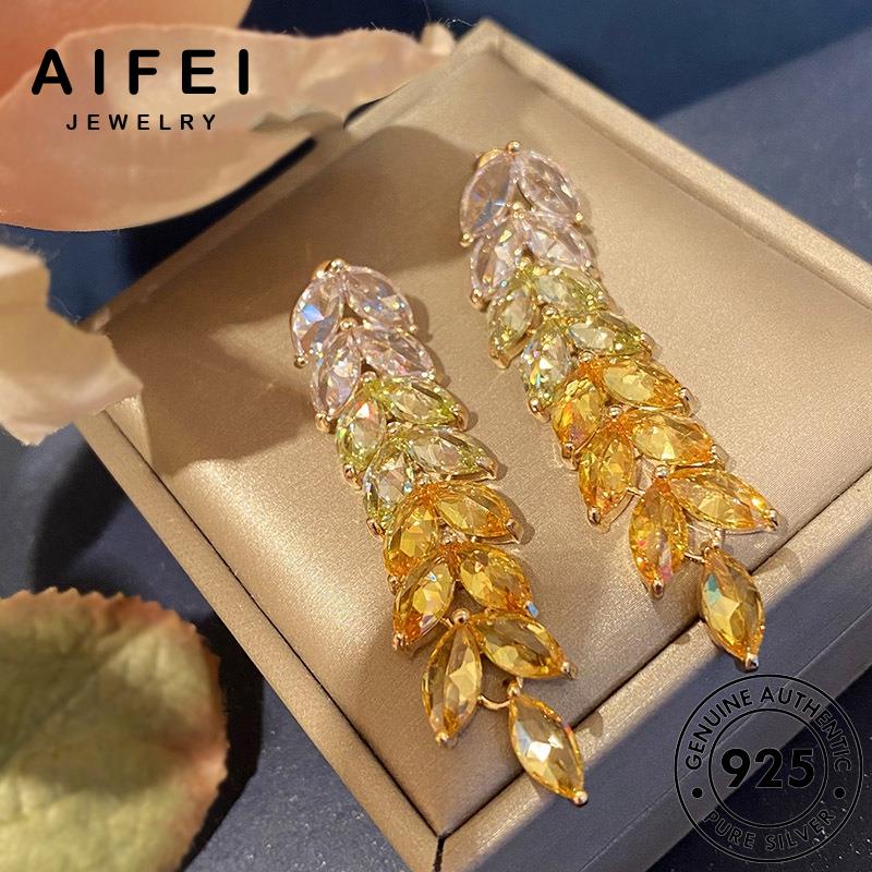 AIFEI JEWELRY bông thật nguyên tròn 925 khuyên xỏ vàng sức phụ tai trang Thời bản tua kiện thời hàn bạc nữ quốc lá citrine vành E1043