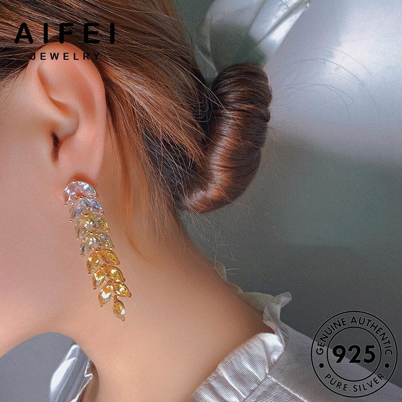 AIFEI JEWELRY bông thật nguyên tròn 925 khuyên xỏ vàng sức phụ tai trang Thời bản tua kiện thời hàn bạc nữ quốc lá citrine vành E1043