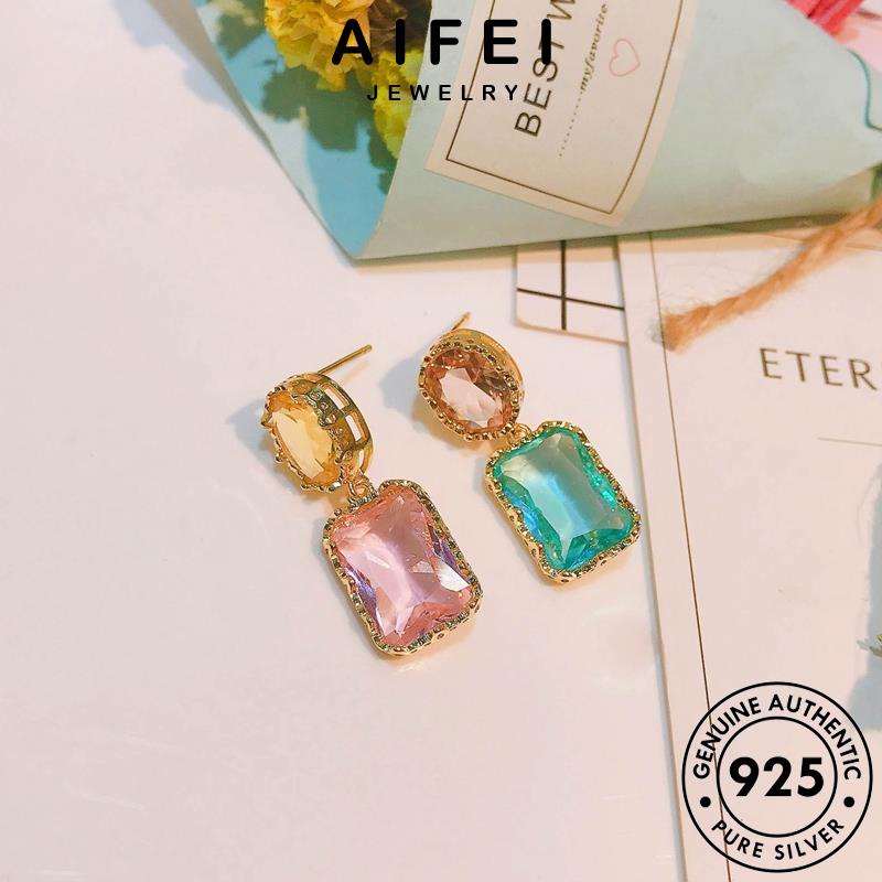 AIFEI JEWELRY bản thật phụ thể hàn xỏ kiện vành nữ cột cương tròn quốc bạc tinh thời kim sức khuyên Thời vuông hồng trang tai 925 tua bông nguyên E1046
