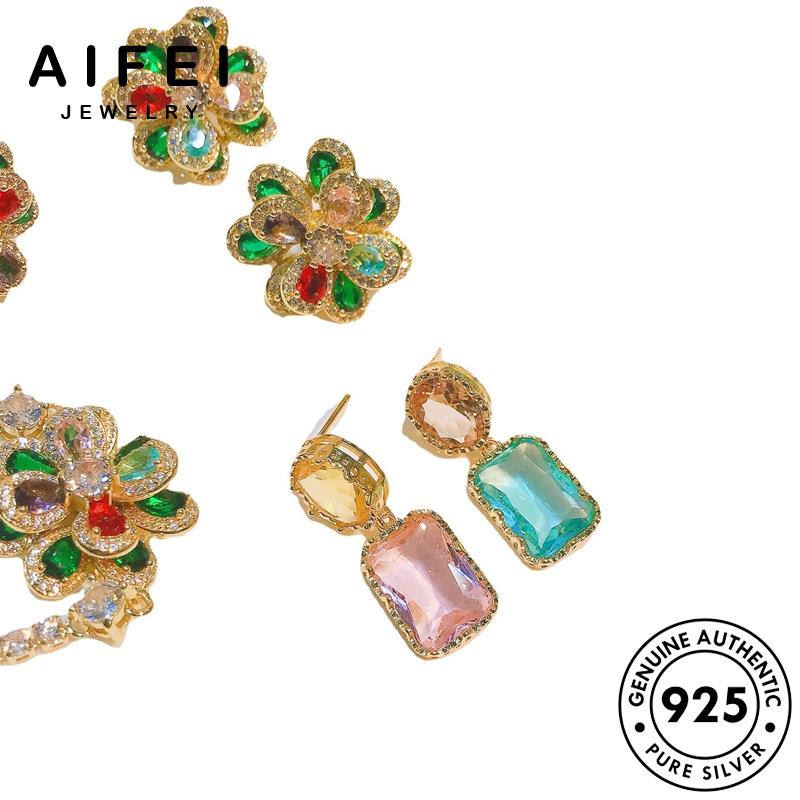 AIFEI JEWELRY bản thật phụ thể hàn xỏ kiện vành nữ cột cương tròn quốc bạc tinh thời kim sức khuyên Thời vuông hồng trang tai 925 tua bông nguyên E1046